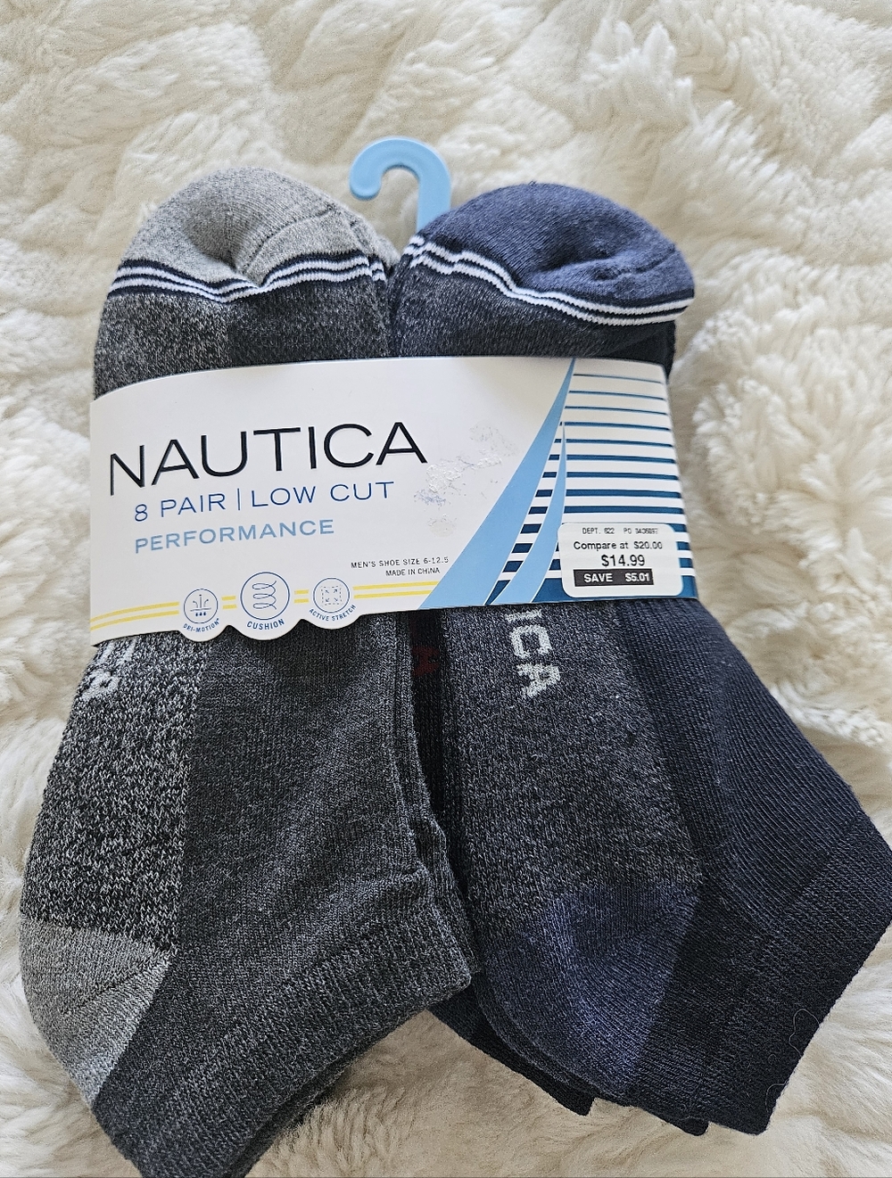NEW Nautica Men's 8-Pack Low Cut Performance Socks - Gray & Navy